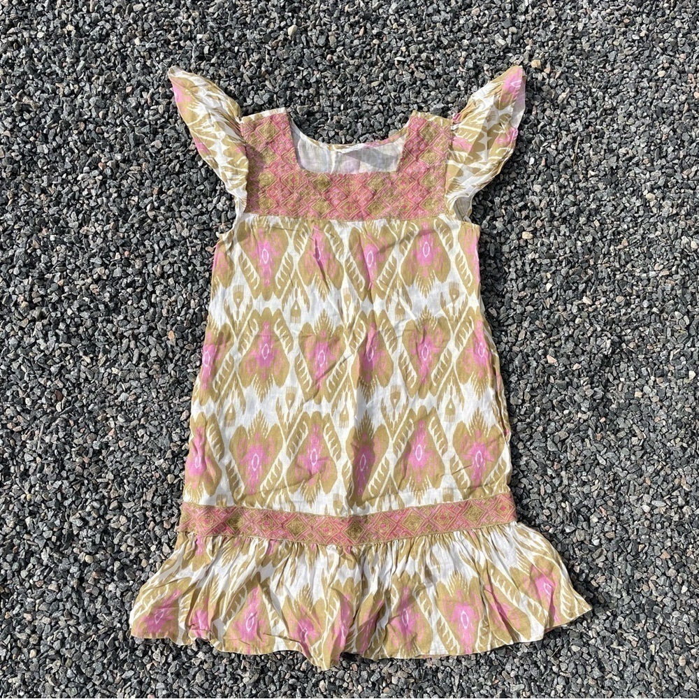 🥒 Nimo With Love Anthropologie Bouganvilla Linen Natural Print Mini Dress XS - Picture 5 of 10